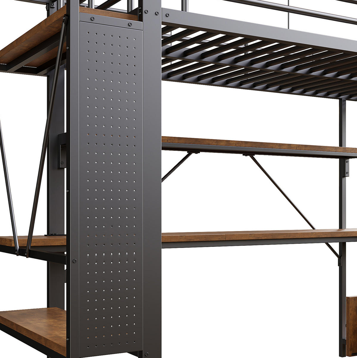 HOCHBETT 90/200 cm schwarz aus Metall und MDF mit LED, Schreibtisch und Stauraum - Schwarz, Metall (90/200cm) - OKWISH