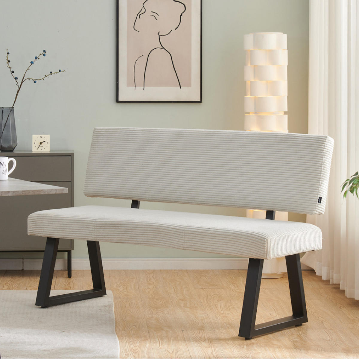 SITZBANK SIGFRID - Hellgrau, Textil/Metall (140/88/58cm) - B&D Home