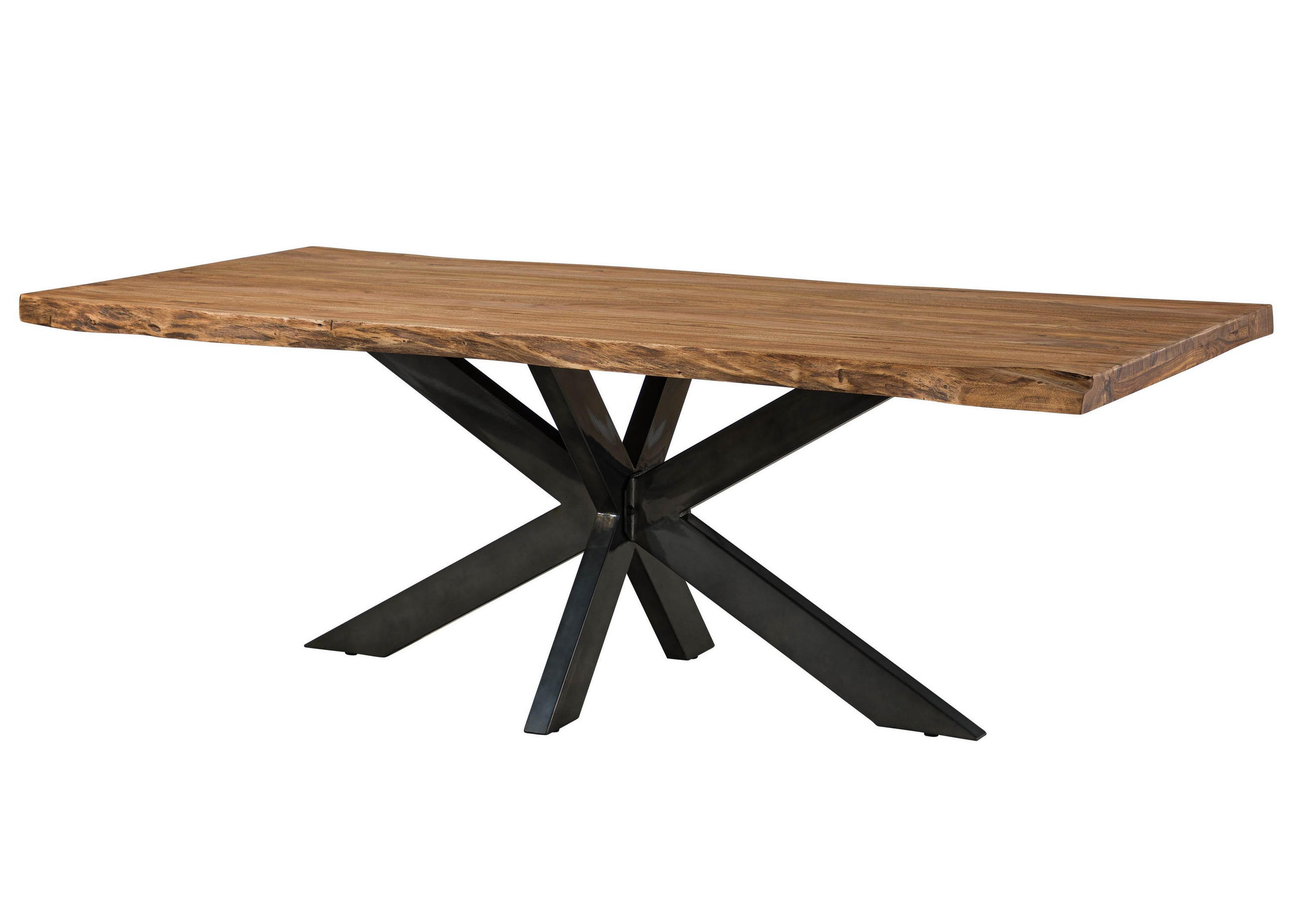 BAUMTISCH Sheesham 220x100x77 natur gebeizt / Kreuzgestell anthrazit glänzend FREEFORM 5 - Braun, Holz (220/100/77cm) - Massivmoebel24