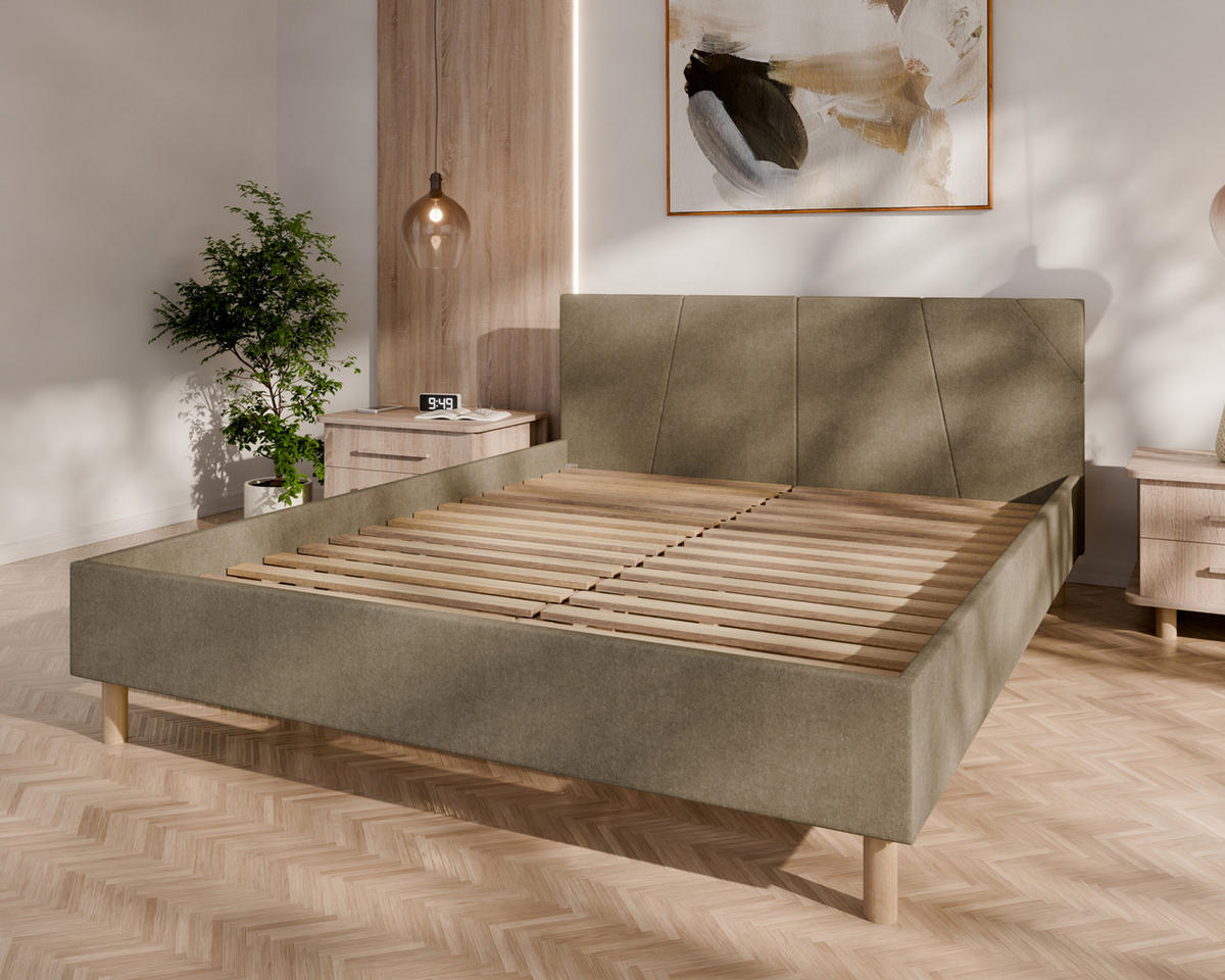 POLSTERBETT ALMORE 160x200cm Elegantes Polsterbett für modernen Wohnstil , 7-Zonen-Taschenfederkernmatratze mit kokos ARLAN (21 cm), cappuccino - Cappuccino, Holz (160/200cm) - Homesy