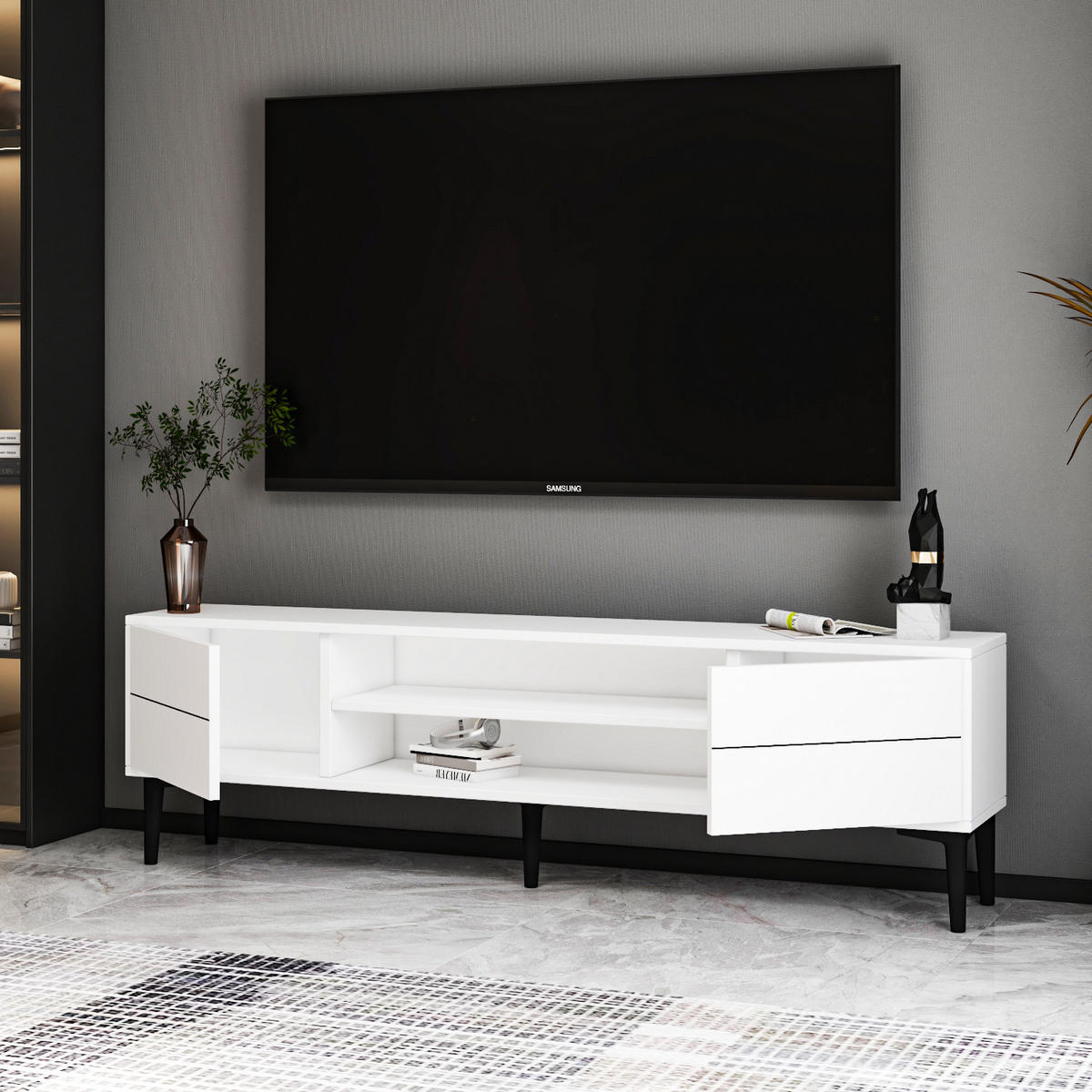 TV-LOWBOARD Aragon Weiß Schwarz - Schwarz/Weiß, Holzwerkstoff/Kunststoff (140/44.6/29.6cm) - moebel17