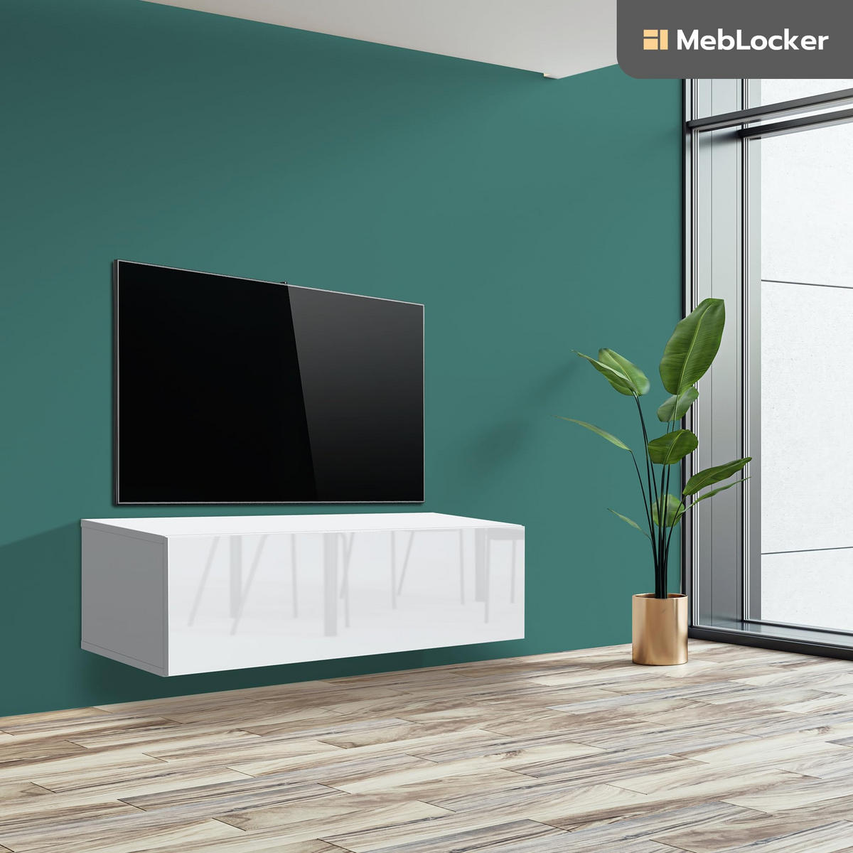 TV Schrank Weiß mit HochglanzFronte 100,2 x 36,5 x 30 cm Wohnzimmer Möbel - Weiß Hochglanz, Holzwerkstoff (100.2/36.5/30cm) - MebLocker