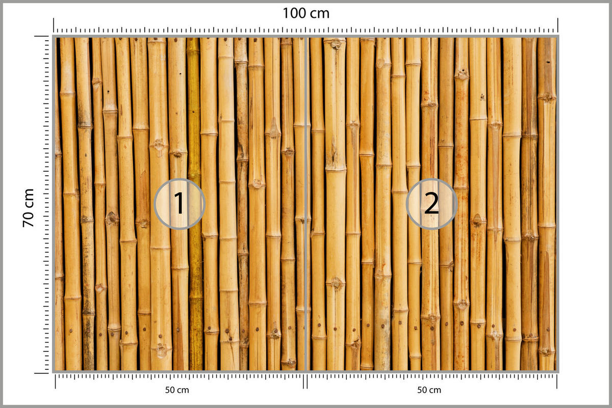FOTOTAPETE für Küche Bambus Imitation Braune Wand Rustikal 100x70 - Orange/Braun, Papier (100/70cm) - Muralo
