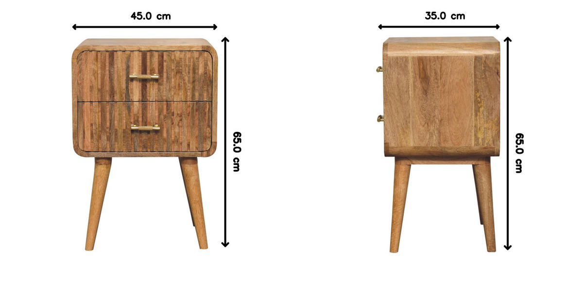 NACHTTISCH T-Bar Riffel, beige - Beige/Messingfarben, Mangoholz/Holz (45/65/35cm) - Artisan Furniture