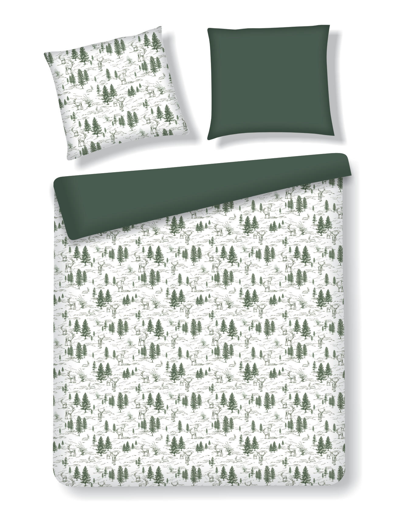 BETTWÄSCHE Satin ERDO, 160x200 cm, Ecru-Grün, Winter Weihnachten Bettbezug, Weihnachtsdeko, Christmas, Weihnachtsmotiv - Ecru, Textil (160/200cm) - home&you