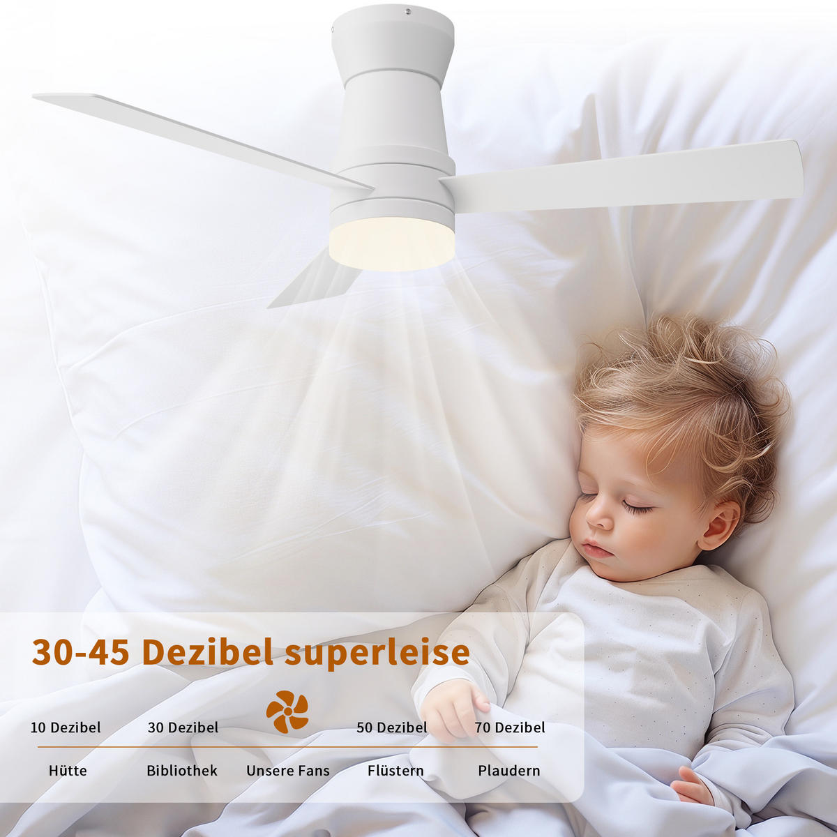 DECKENVENTILATOR mit LED-Licht, 132 cm, Weiß, 6 Stufen & Timer - Weiß, Metall (132/132/30cm) - EuroLiving