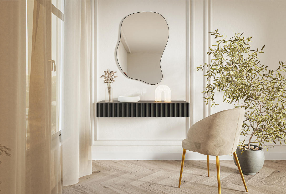 KONSOLE Veldio Schwarz 110 cm - Schwarz, Holzwerkstoff (110/16/40cm) - Selsey