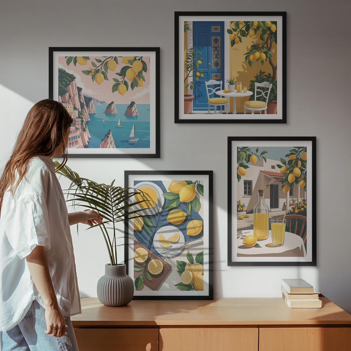 BILDER SET 4er Set - 50x50 cm & 40x60 cm Schwarzer Rahmen - Patio Sun Limonade - Schwarz, Kunststoff (50/50cm) - TULUP