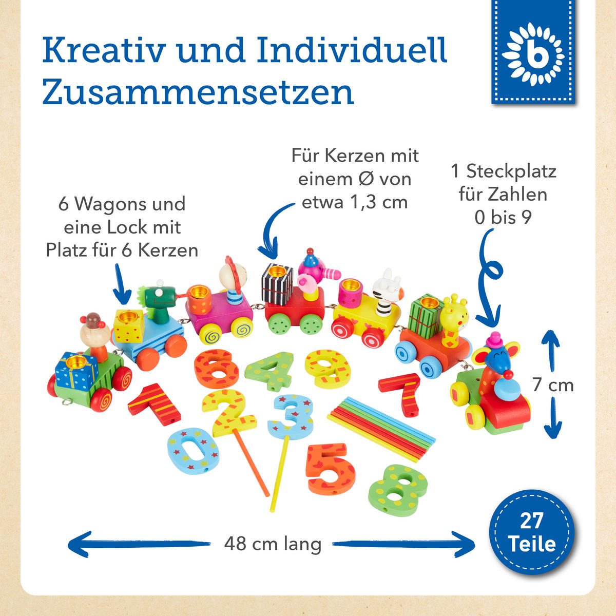 GEBURTSTAGSZUG Holz Safari mit Zahlen 0- - Multicolor, Holz (5/48cm) - Bieco Spielwaren
