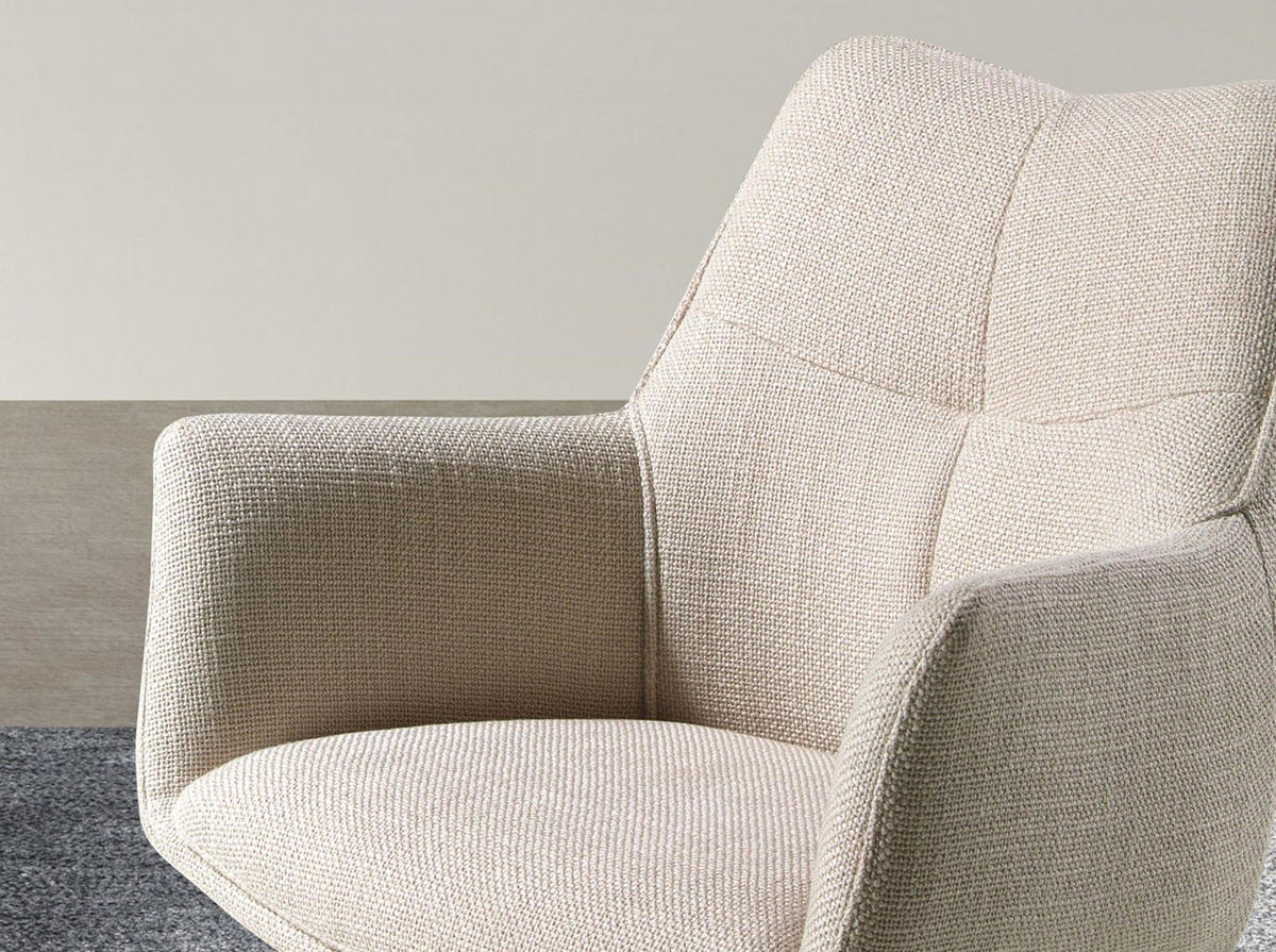 STUHL Drehstuhl aus cremefarbenem Stoff 61/63/85 cm - Ecru/Messingfarben, Textil/Metall (61/85/63cm) - ANGEL CERDA