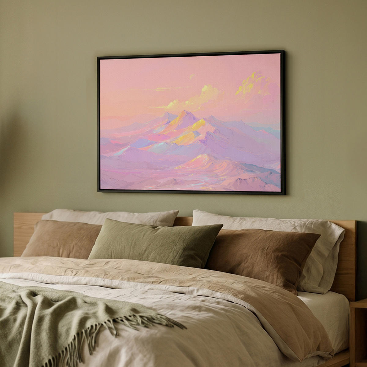 LEINWAND Bilder mit Rahmen - Berggipfel - Wolken - Verträumt - 70x50 - Hellrosa, Textil (70/50cm) - OnlyWow