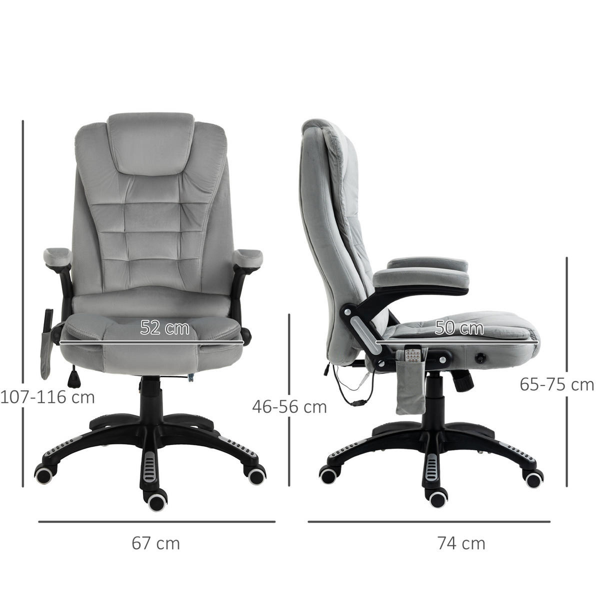 CHEFSESSEL in Grau 74x67x120 cm mit Massage- und Heizfunktion, höhenverstellbar - Grau, Textil (67/120/74cm) - IVMEU