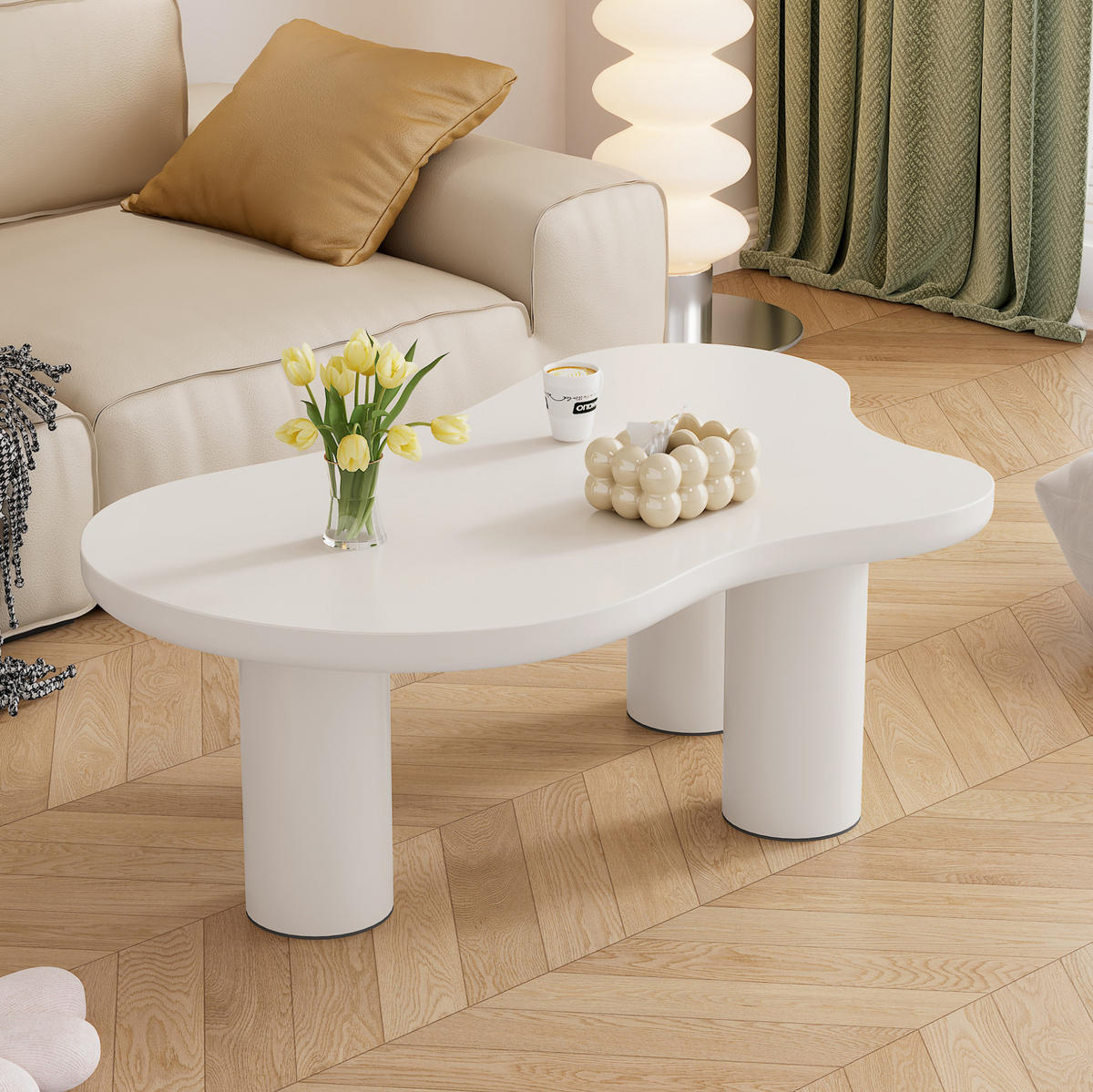 COUCHTISCH, Wolkenform mit MDF-Tischplatte und PVC-Beinen, 107/66/40,5 cm, Weiß - Weiß, Holzwerkstoff (107/66/40.5cm) - Redom
