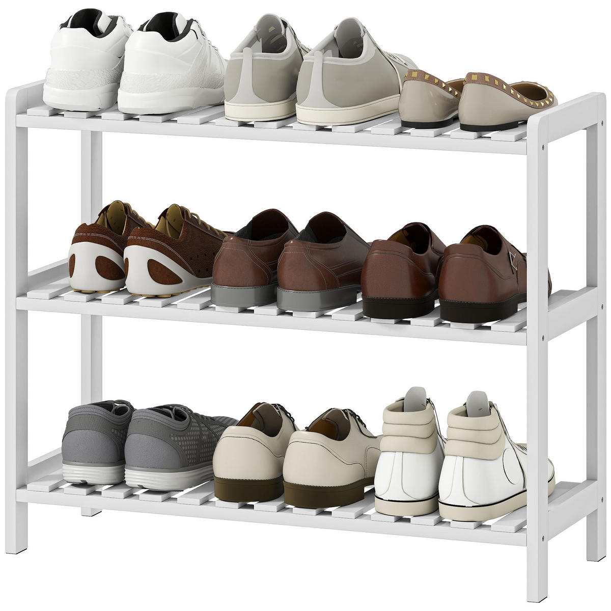 SCHUHREGAL Weiß Kiefernholz MDF offen 3 Ebenen 1 Stück - Weiß, Holz (70/57.5/26cm) - PANGIVO