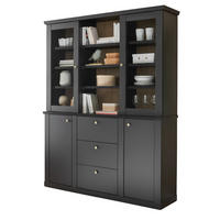 BUFFET schwarz matt, Eiche 158 cm, Buffetschrank Landhaus mit Soft-Close - Eichefarben/Messingfarben, Glas/Holzwerkstoff (158/201/42cm) - Furn.Design