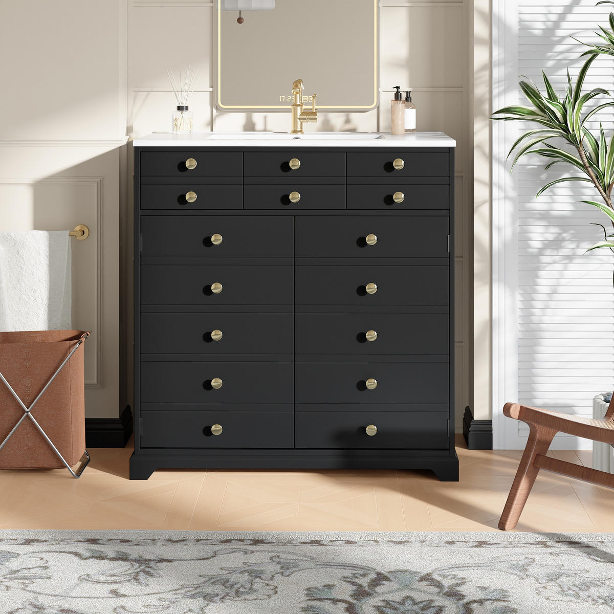 WASCHTISCH Schwarz 91.5/47/86.5 cm - Schwarz, Holz (91.5/86.5/47cm) - PANGIVO