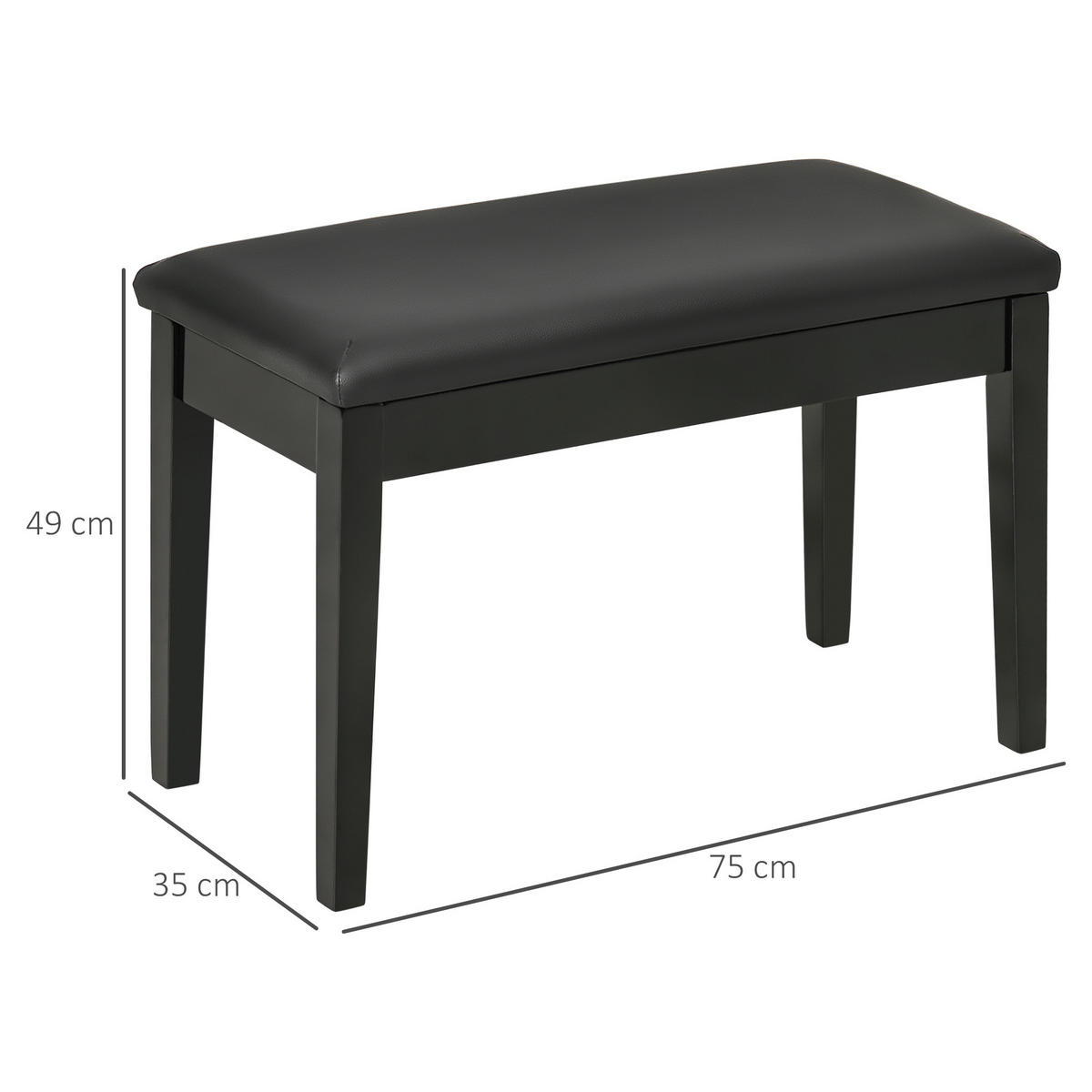 KLAVIERBANK, Klavierhocker, Schwarz - Schwarz, Holz (35/49/75cm) - HOMCOM