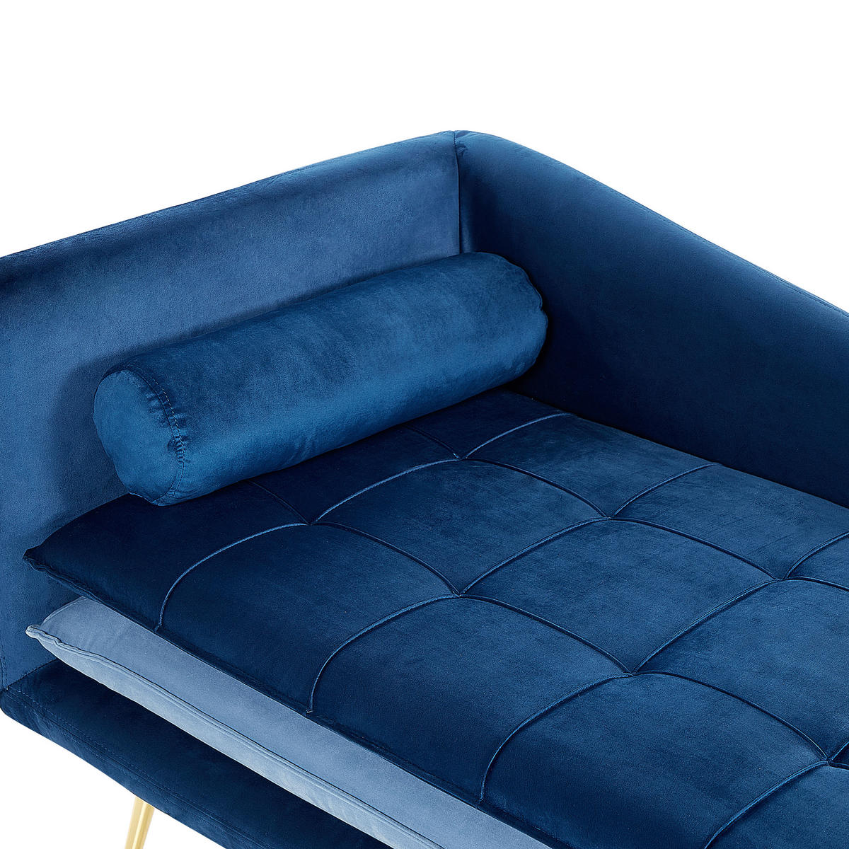 ČALOUNĚNÉ LEHÁTKO CHAISE LONGUE Sametová látka modré levostranné Gonesse - zlatá/tmavě modrá, textil (160/72/79cm) - Beliani