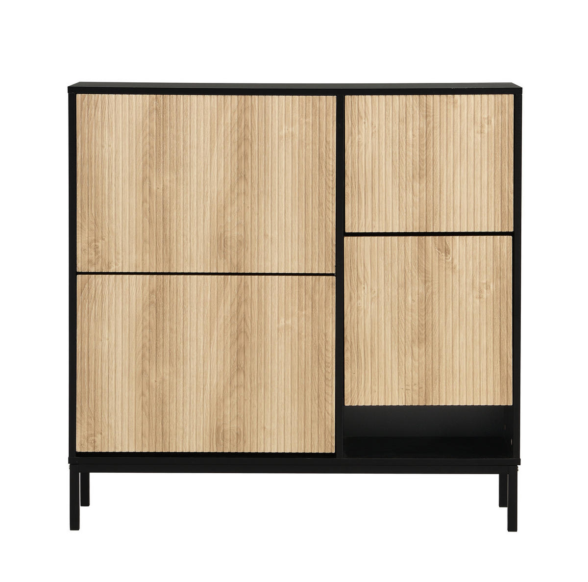 SCHUHSCHRANK 100/100/25 cm Schwarz/Natur aus MDF mit ausziehbarer Sitzbank - Schwarz, Holzwerkstoff (100/100/25cm) - OKMYHOME