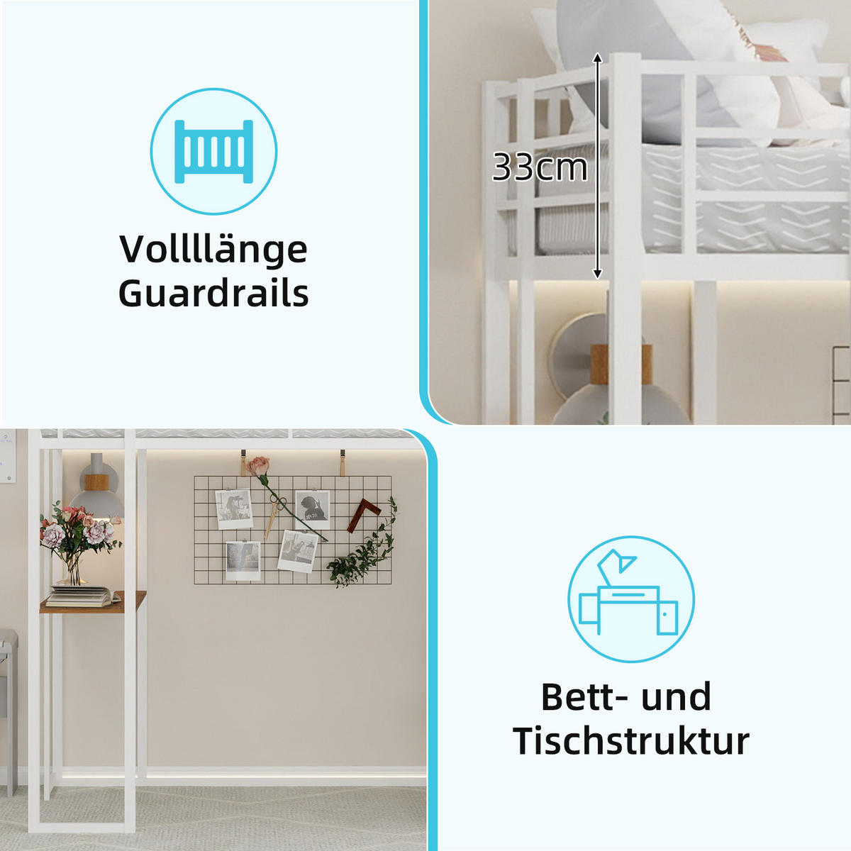 HOCHBETT Metall Schreibtisch Regal - Weiß, Metall - LEBENLANG