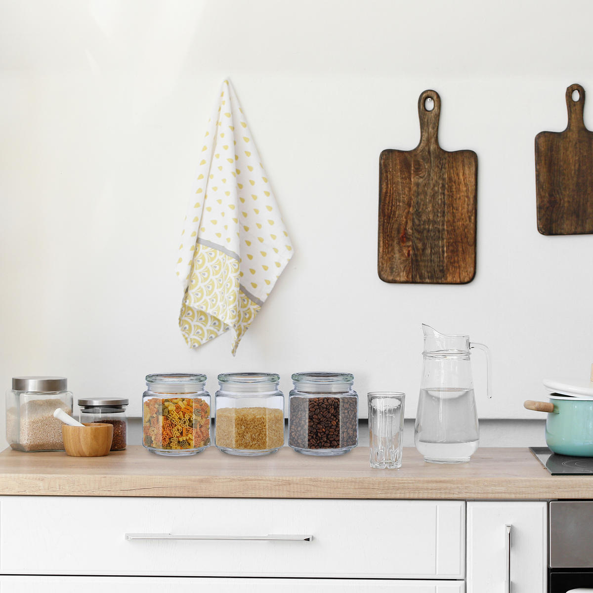 6xVORRATSGLAS - Transparent, Glas/Kunststoff (13.5/14.5/13.5cm) - Relaxdays