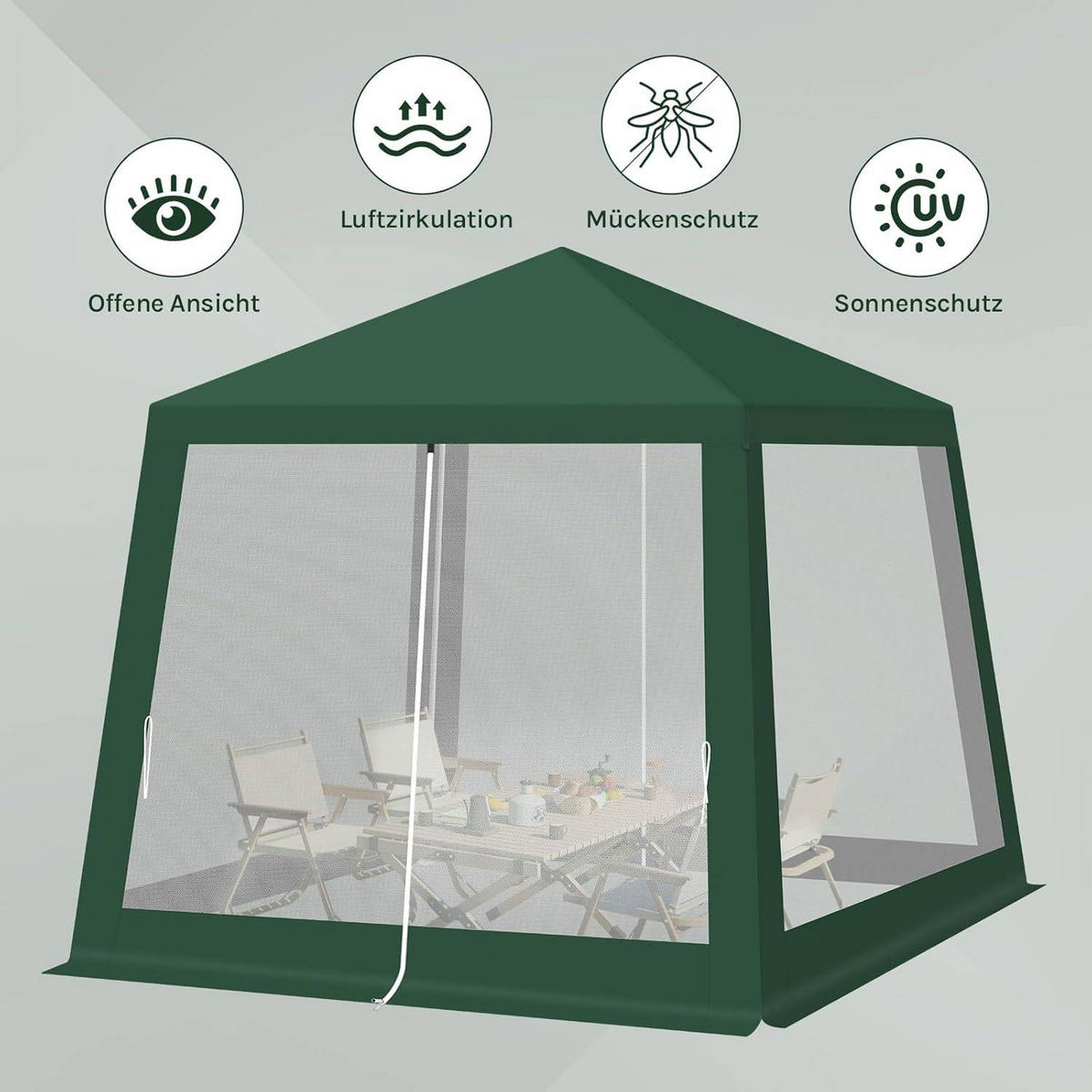 PAVILLON 3x3 m, Gartenpavillon mit Seitenwänden Moskitonetz - Grün, Metall (300/250/300cm) - Woltu