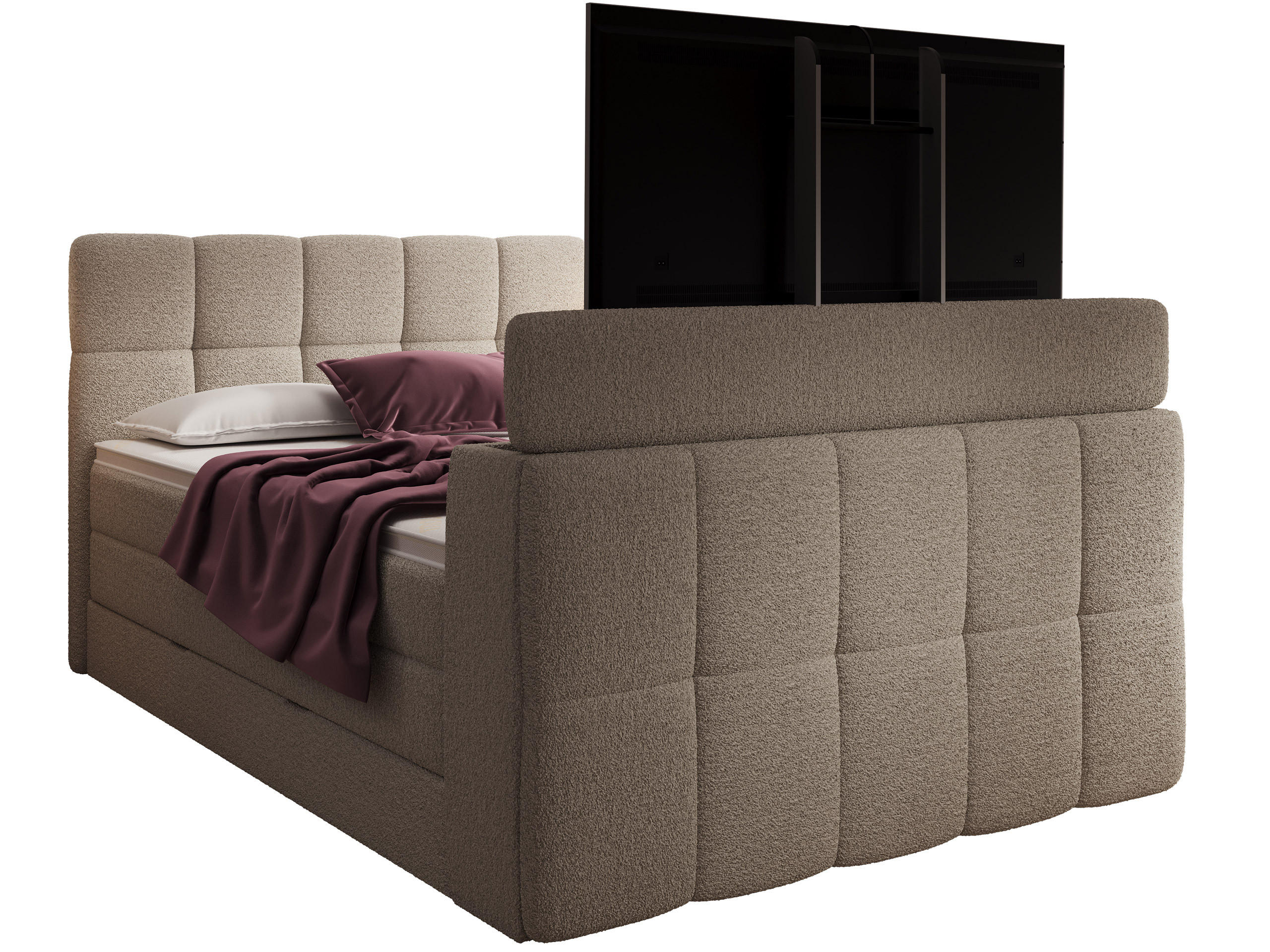 BOXSPRINGBETT Madison 3 beige 200/200 H2/H3 mit TV-Lift - Beige, Textil (200/200cm) - wonello