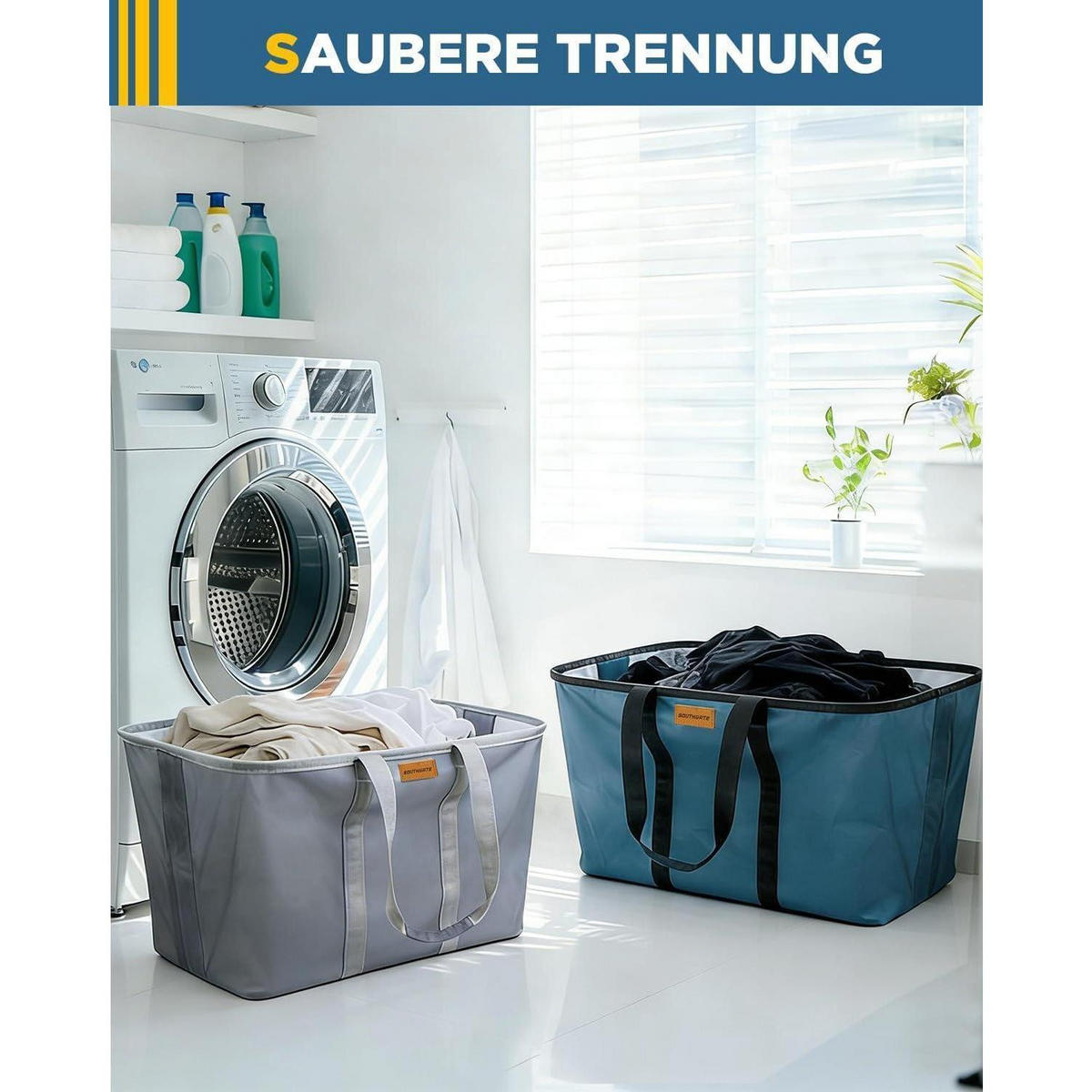 WÄSCHEKORB 2er Set Blau/Grau 68L faltbar - Multicolor, Textil (39/32/55cm)