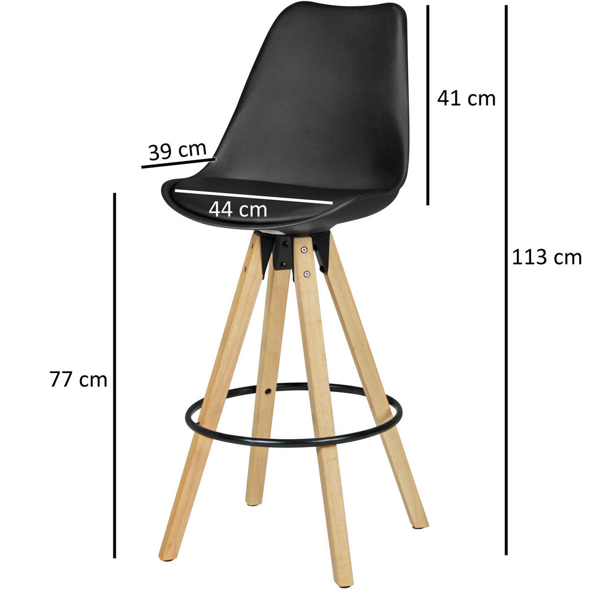 BARHOCKER Set - Ergonomisch Sitzschale, Holzbeine, Schwarz 45x45x113 cm - Beige/Schwarz, Holz/Kunststoff (45/113/45cm) - KADIMA DESIGN