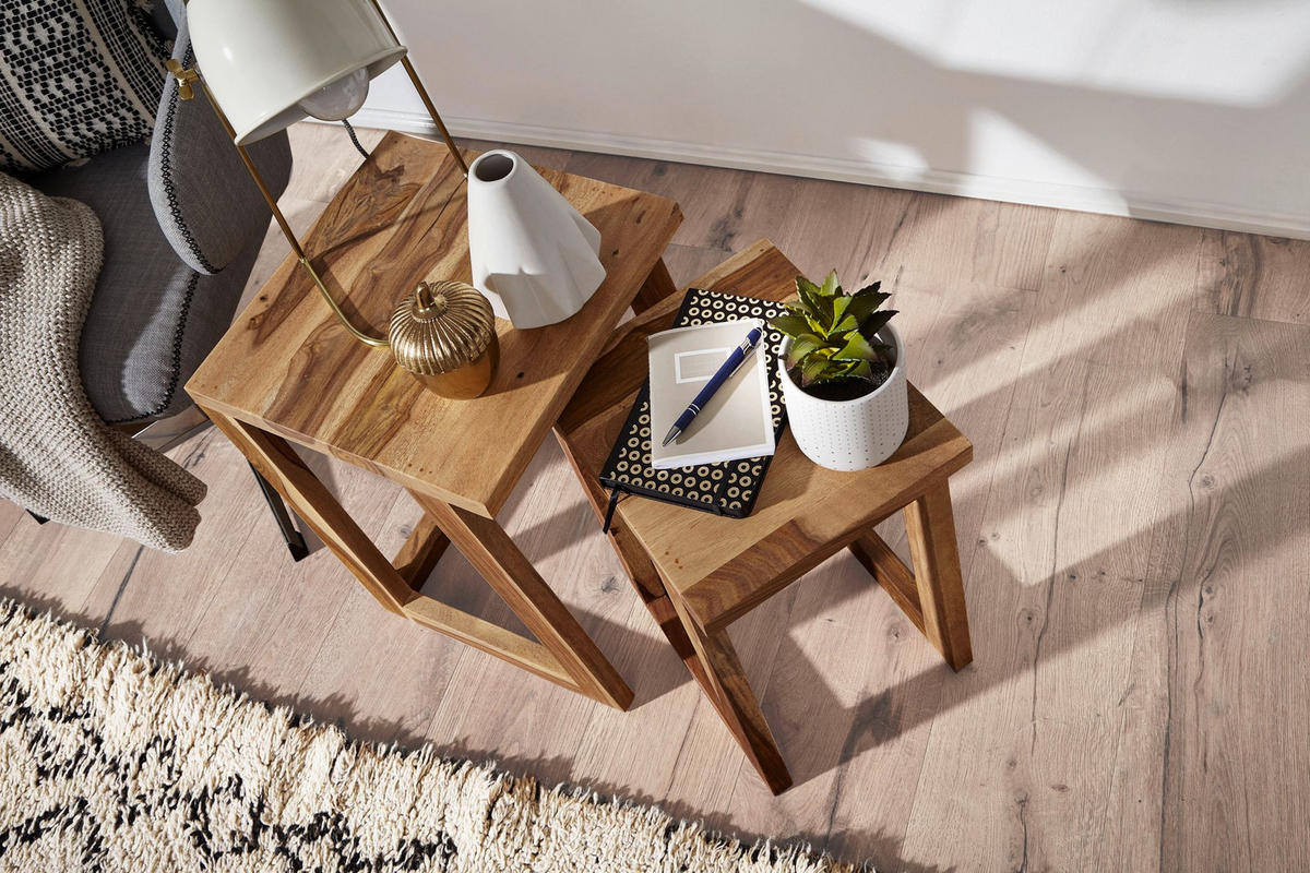 BEISTELLTISCH Set – 2-teilig Massivholz verschiedene Größen - Braun, Holz (36/36/50cm) - KADIMA DESIGN