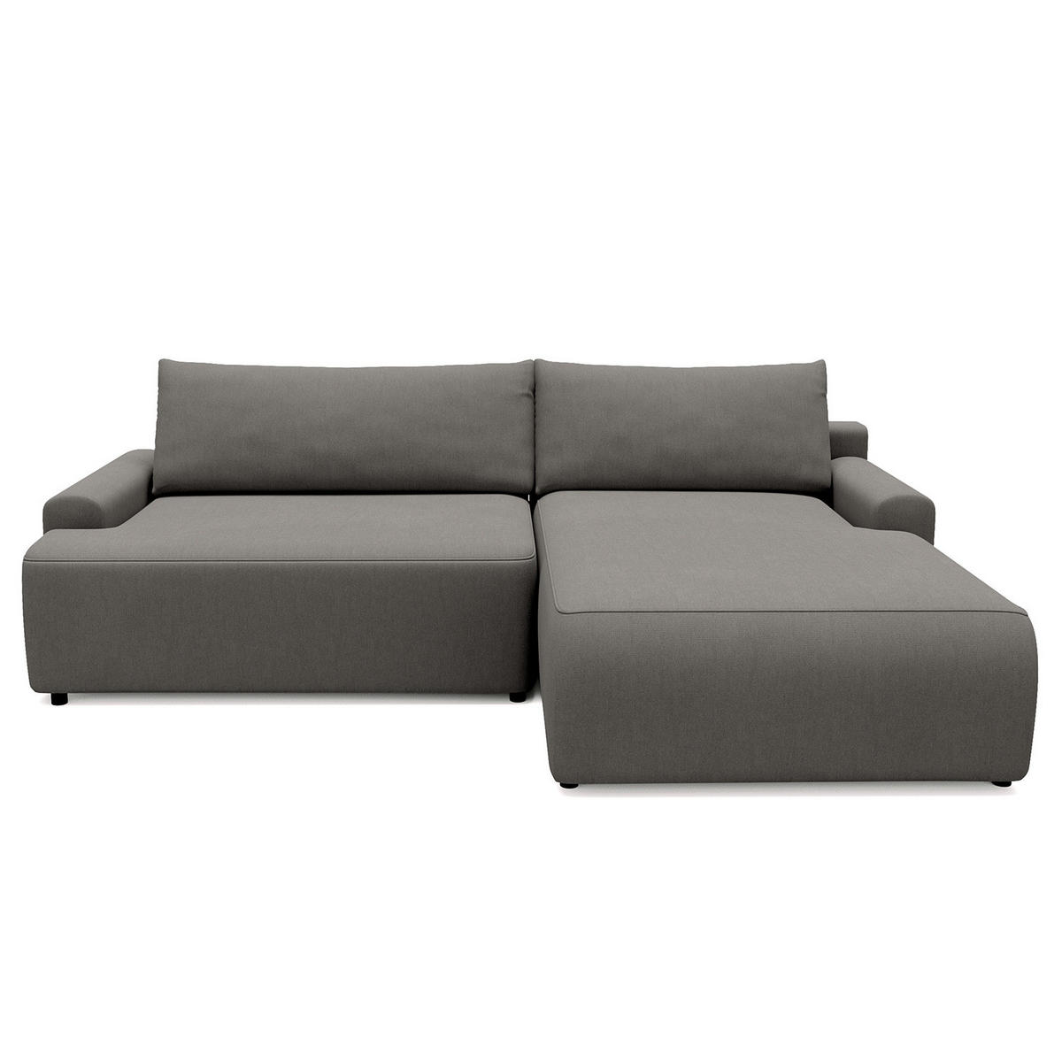 ECKSOFA mit Schlaffunktion - Longchair - Dunkelgrau/Schwarz, Kunststoff/Textil (253/167cm) - home24