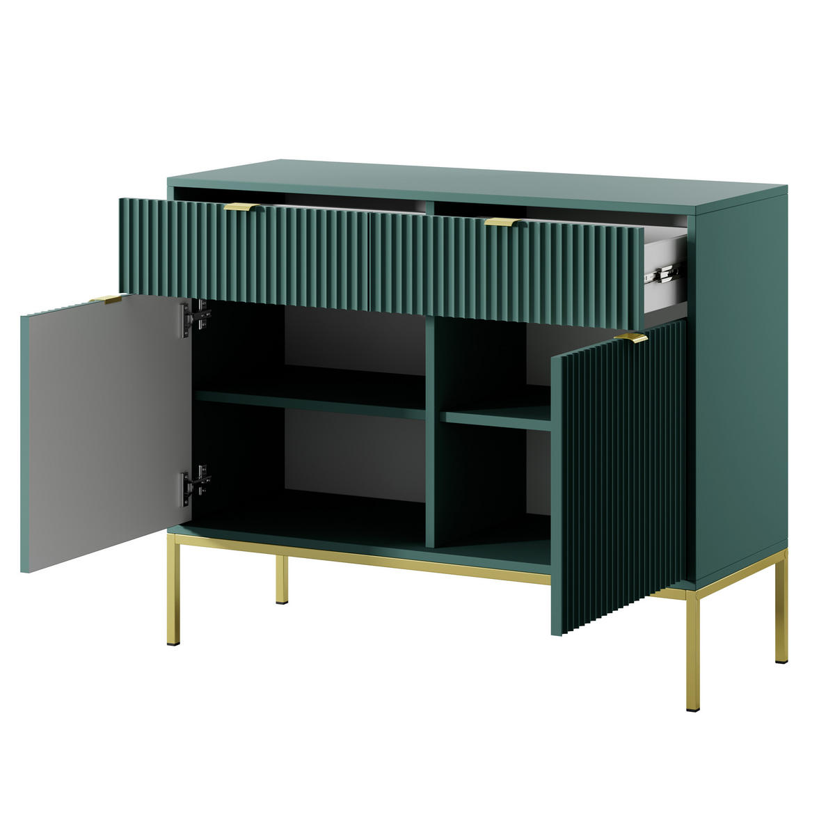 KOMMODE STELLARE 104/83/39 cm mit 2 Schubladen 2 Türen Hellgrün - Goldfarben/Hellgrün, Holzwerkstoff (104/83/39cm) - MASSENO