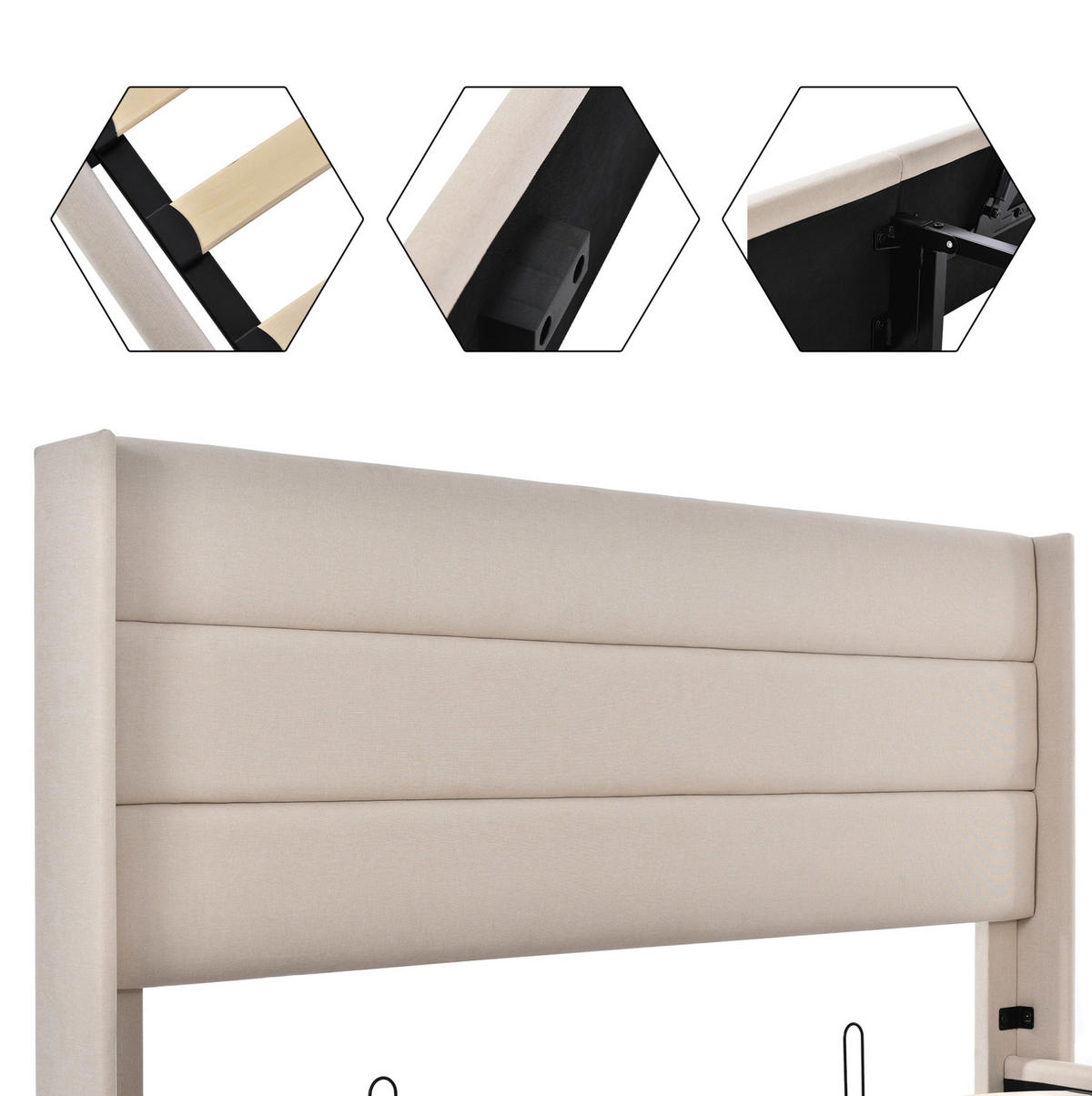 POLSTERBETT 180/200 cm Beige aus Leinen mit Stauraum - Beige, Textil (180/200cm) - OKMYHOME