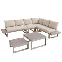 LOUNGEGARNITUR mit zwei Couchtischen, Beige + Khaki - Beige, Metall - KOMHTOM