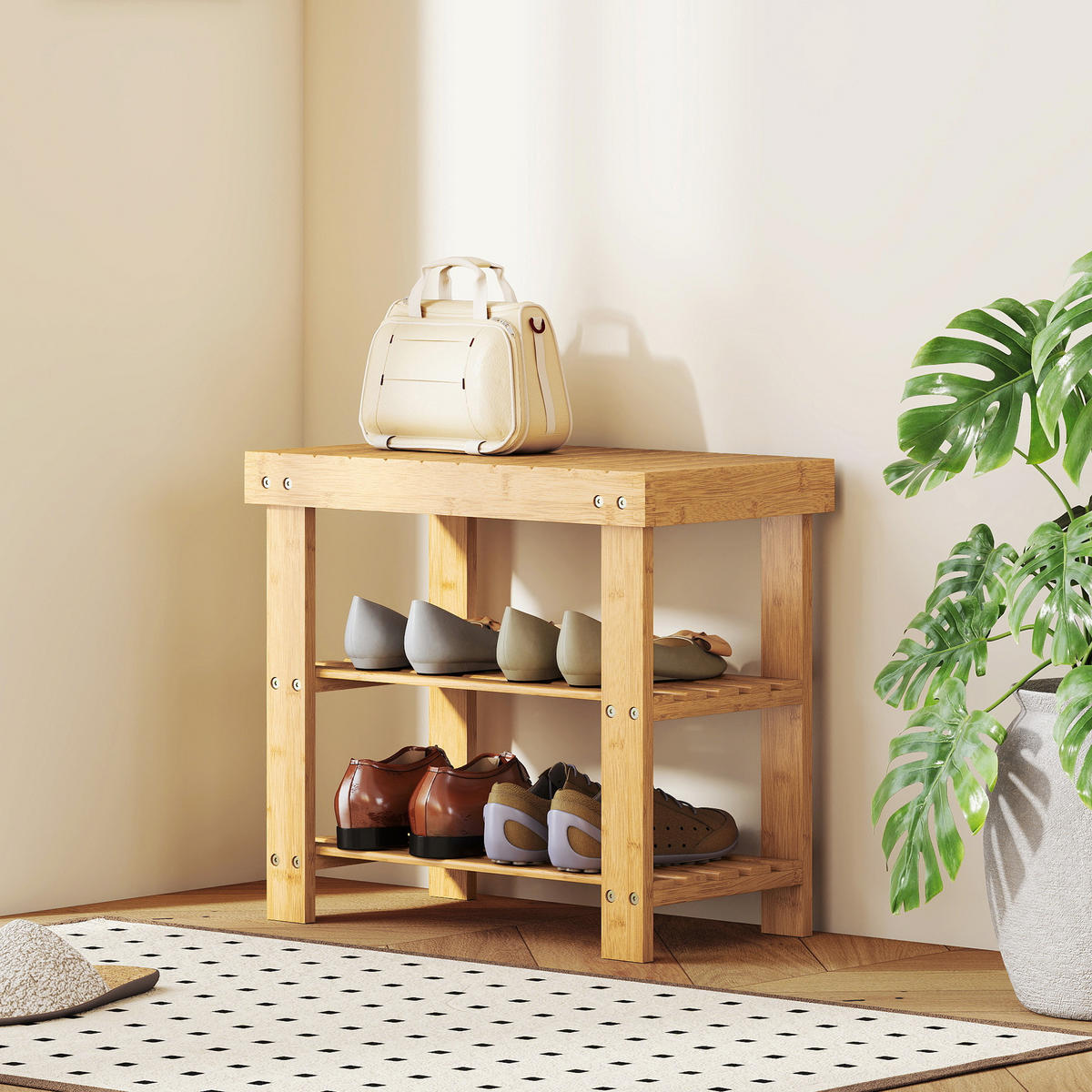 SCHUHBANK Natur 50/28/45 cm - Naturfarben, Holz (50/45/28cm) - PANGIVO
