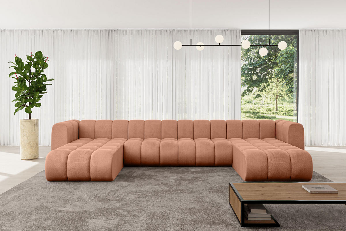 WOHNLANDSCHAFT modulares Sofa Joren-U2 - 410x177x70 cm Apricot - Koralle, Holzwerkstoff/Textil (410/70/177cm) - ALTDECOR