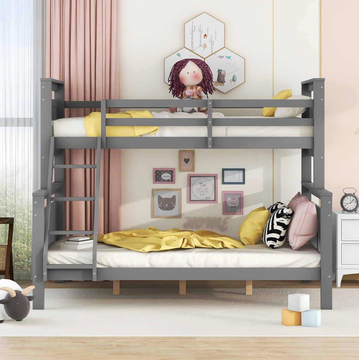 ETAGENBETT aus Kiefernholz 90/140x200 cm Grau mit Leiter, Sicherheitsgeländer und Umbaufunktion - Grau, Holzwerkstoff (140/200cm) - Modfu