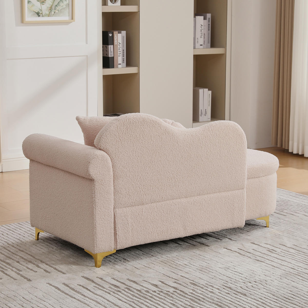 RÉCAMIERE Teddystoff Hellrosa mit Stauraum und mit Kissen - Hellrosa, Holzwerkstoff/Textil (134/70/64cm) - WISHDOR