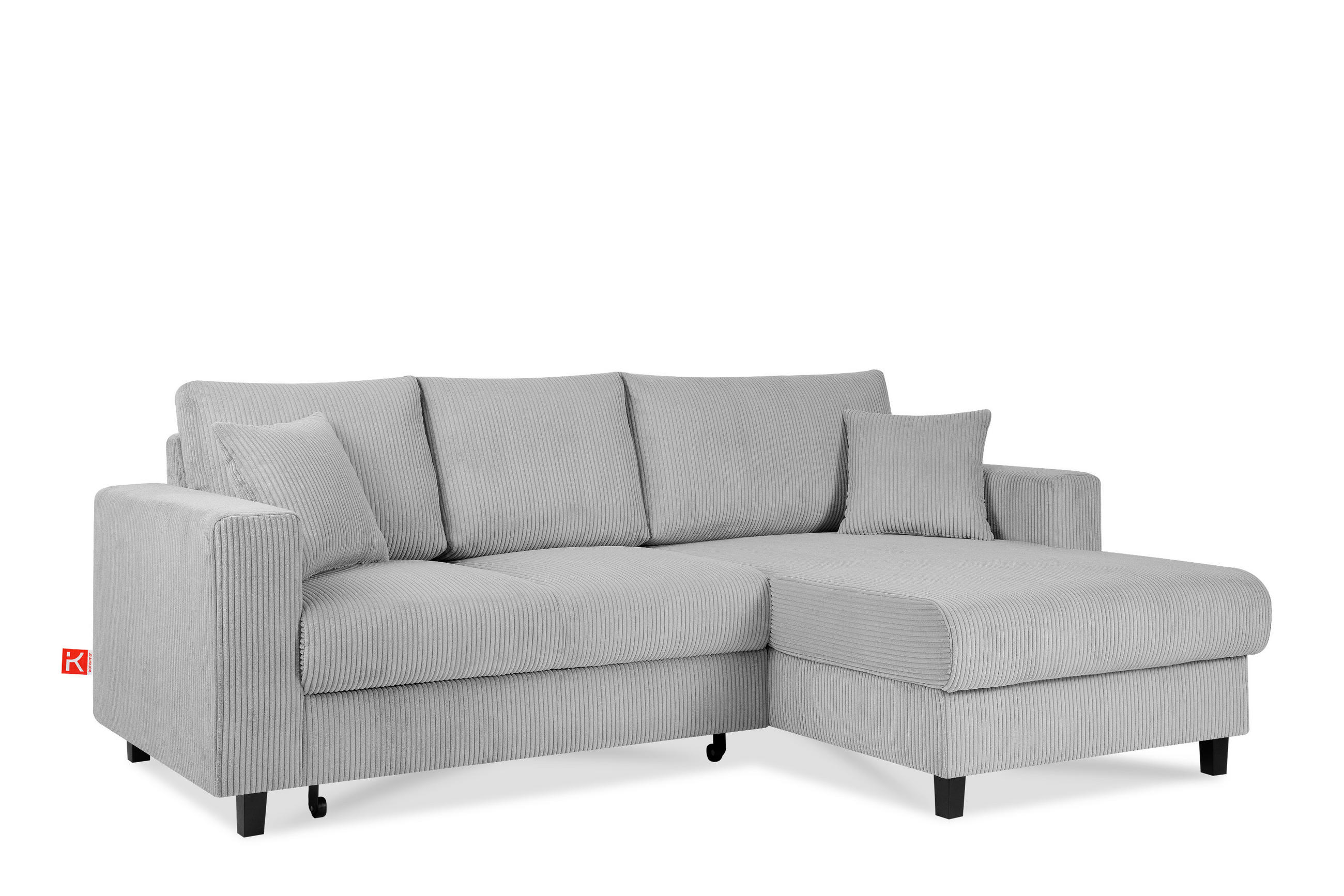 ECKSCHLAFSOFA EGRET Rechts mit Bettkasten, Cord-Stoff, hellgrau - Hellgrau, Textil (234/90cm) - KONSIMO®