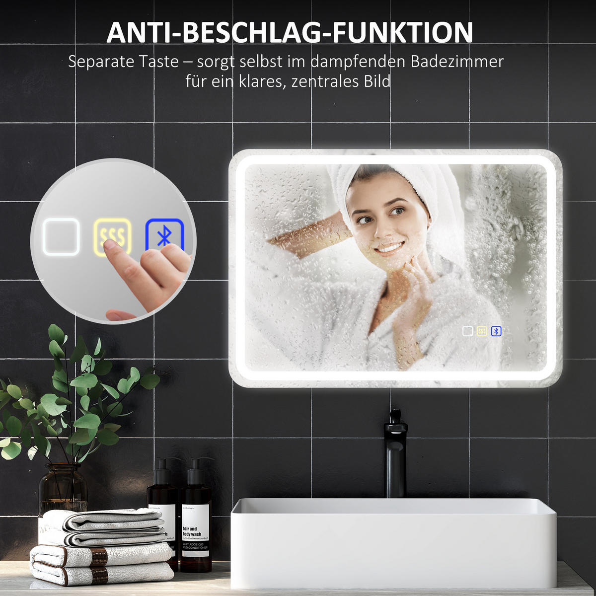 BADSPIEGEL mit Beleuchtung 50x70 cm, Silber - Silberfarben, Glas (70/3.5/50cm) - HOMCOM