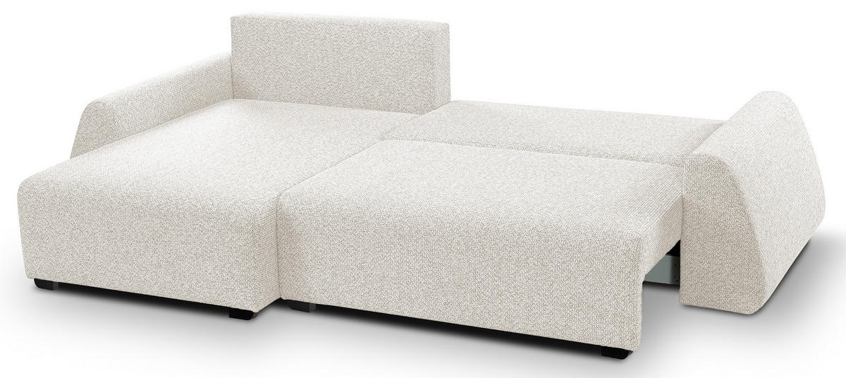 ECKSOFA ALMI mit Schlaffunktion, Bettkasten, Wellenfedern Komfortable Sitzpolsterung Elegantes Design Linke, 160x275 cm Weiß - Weiß, Holz/Textil (160/275cm) - DomoHome