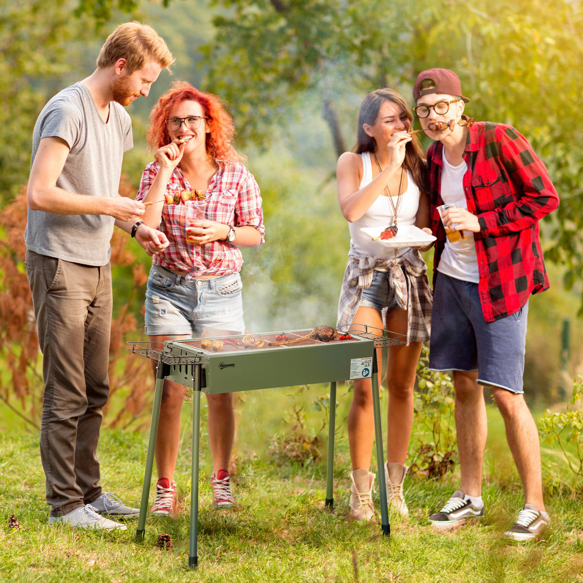 HOLZKOHLEGRILL Dunkelgrün 94.0/39.0/70.0 cm - Dunkelgrün, Metall (39/70/94cm)