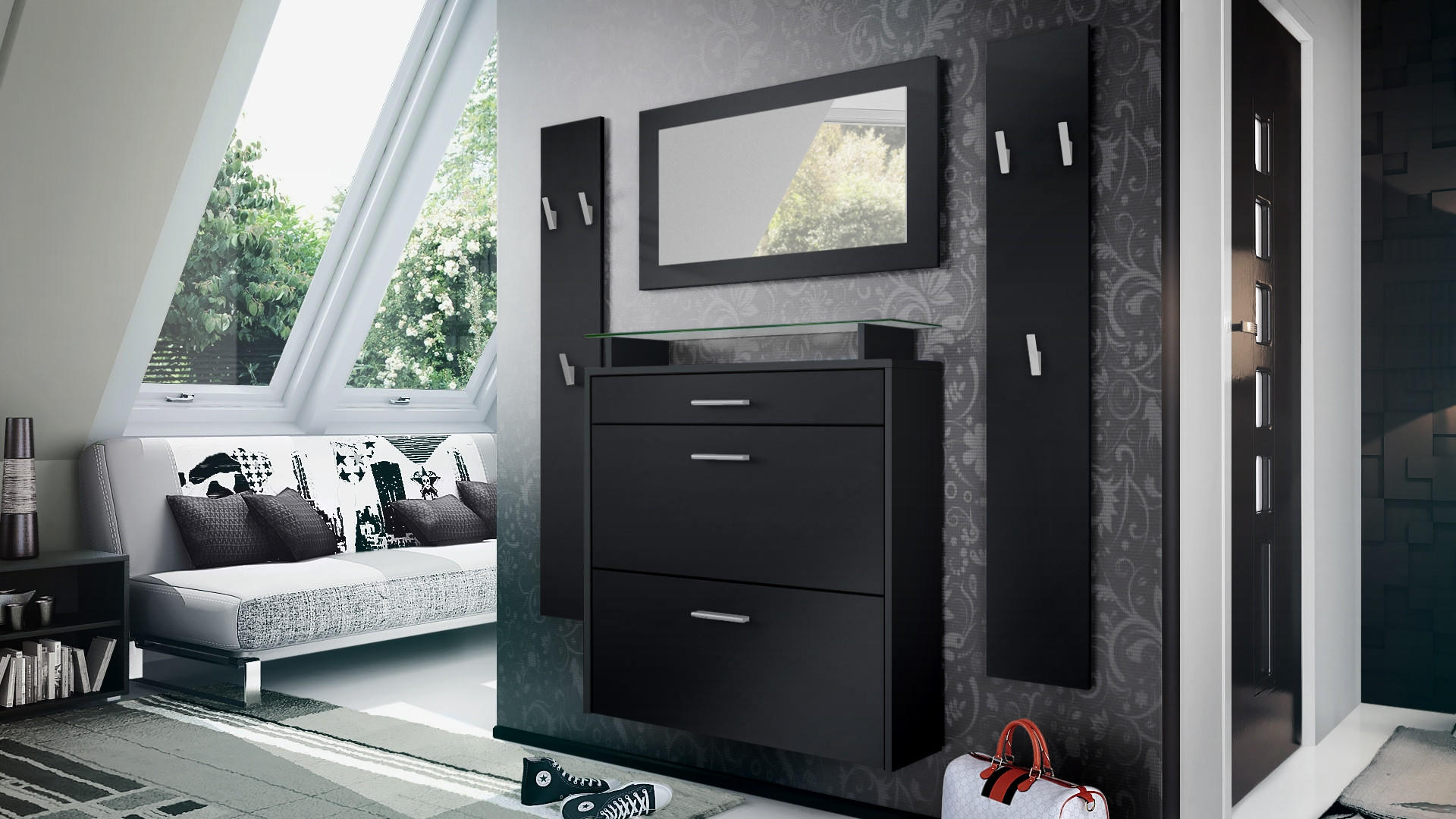 GARDEROBE Malea Front in Schwarz matt - Schwarz, Holzwerkstoff (180/180/23cm) - Vladon