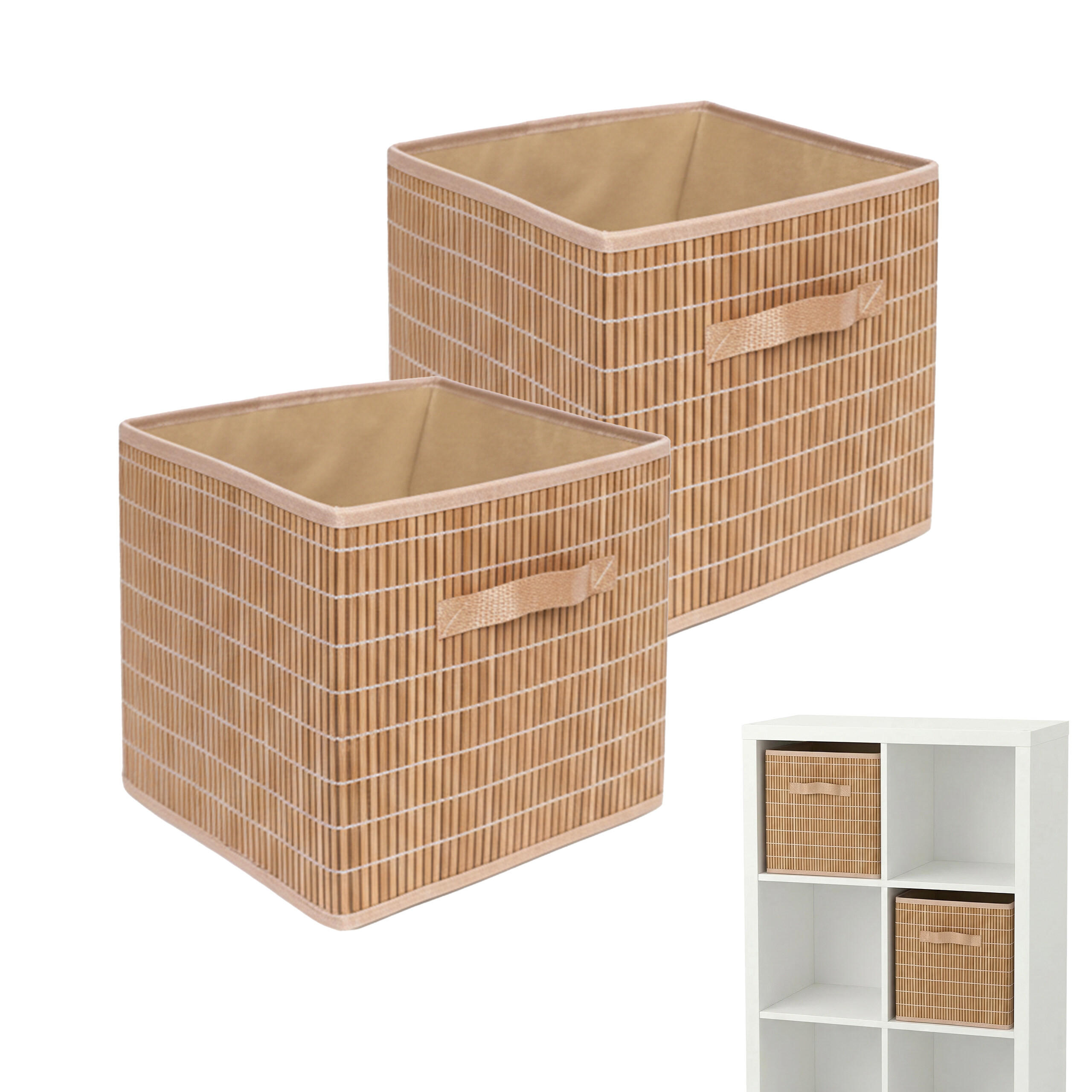 AUFBEWAHRUNGSKORB Set - Hellbraun, Holz/Textil (28/28/28cm) - Relaxdays