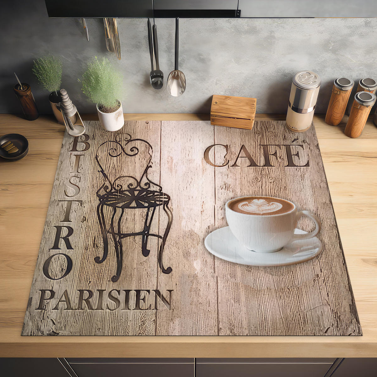 HERABDECKPLATTE - Bistro Parisien - Café - Kaffee - Jahrgang - 58x59 - Cappuccino, Kunststoff (58/59/0.2cm) - MuchoWow