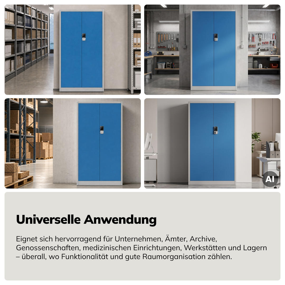 BÜROSCHRANK mit Zahlenschloss DANIEL 185x90x40 cm - Blaugrau, Metall (90/185/40cm) - Jan Nowak