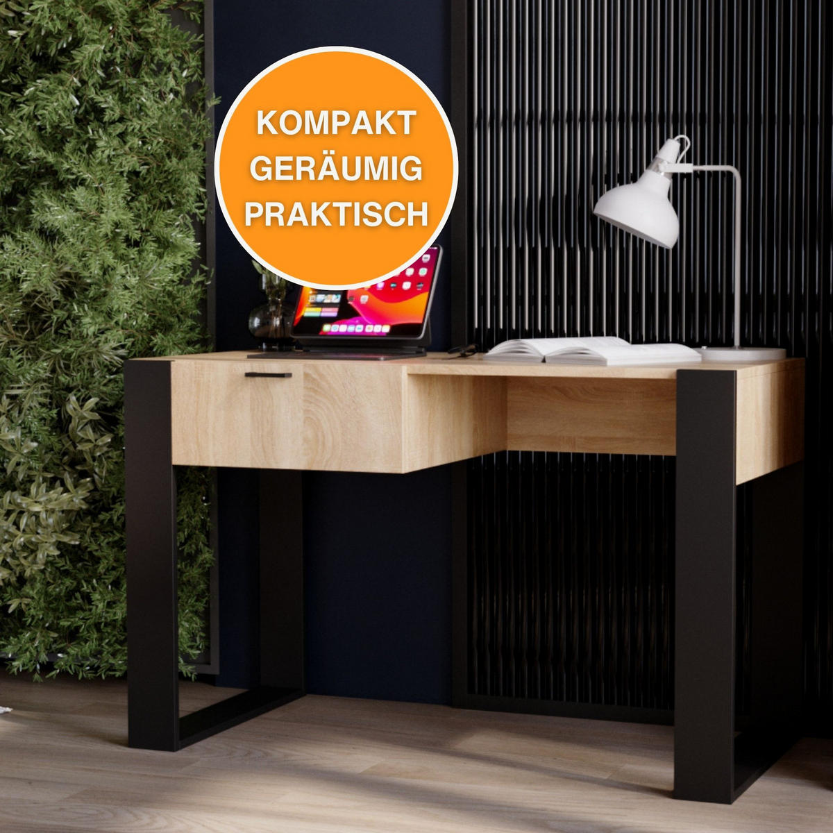 SCHREIBTISCH Sonoma Eiche 120/73/53,6 cm - Schwarz/Sonoma Eiche, Holzwerkstoff (53.6/120/73cm) - CraftPAK