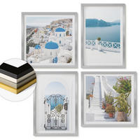 WANDBILDER 4er Set - 50x50 cm & 40x60 cm Silberner Rahmen - Weiße Treppenpflanzen Meer - Silberfarben, Kunststoff (50/50cm) - ArtPrintCave