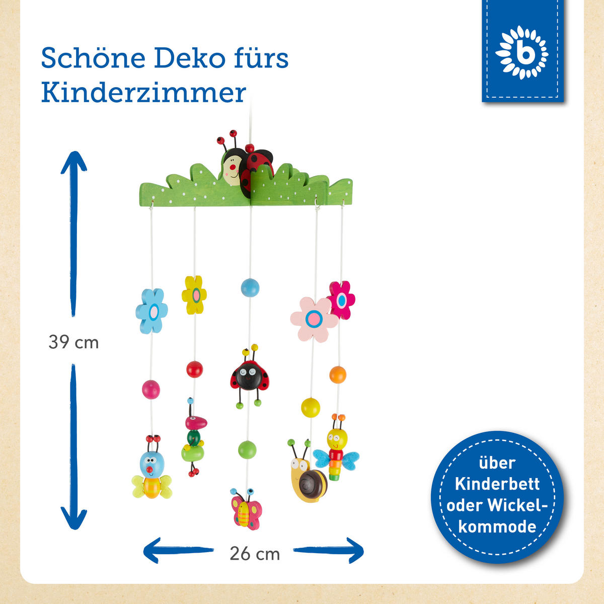 BABY-MOBILE Käferchen Holz - ab Gebur 3D - Multicolor, Holz (26/26cm) - Bieco Spielwaren