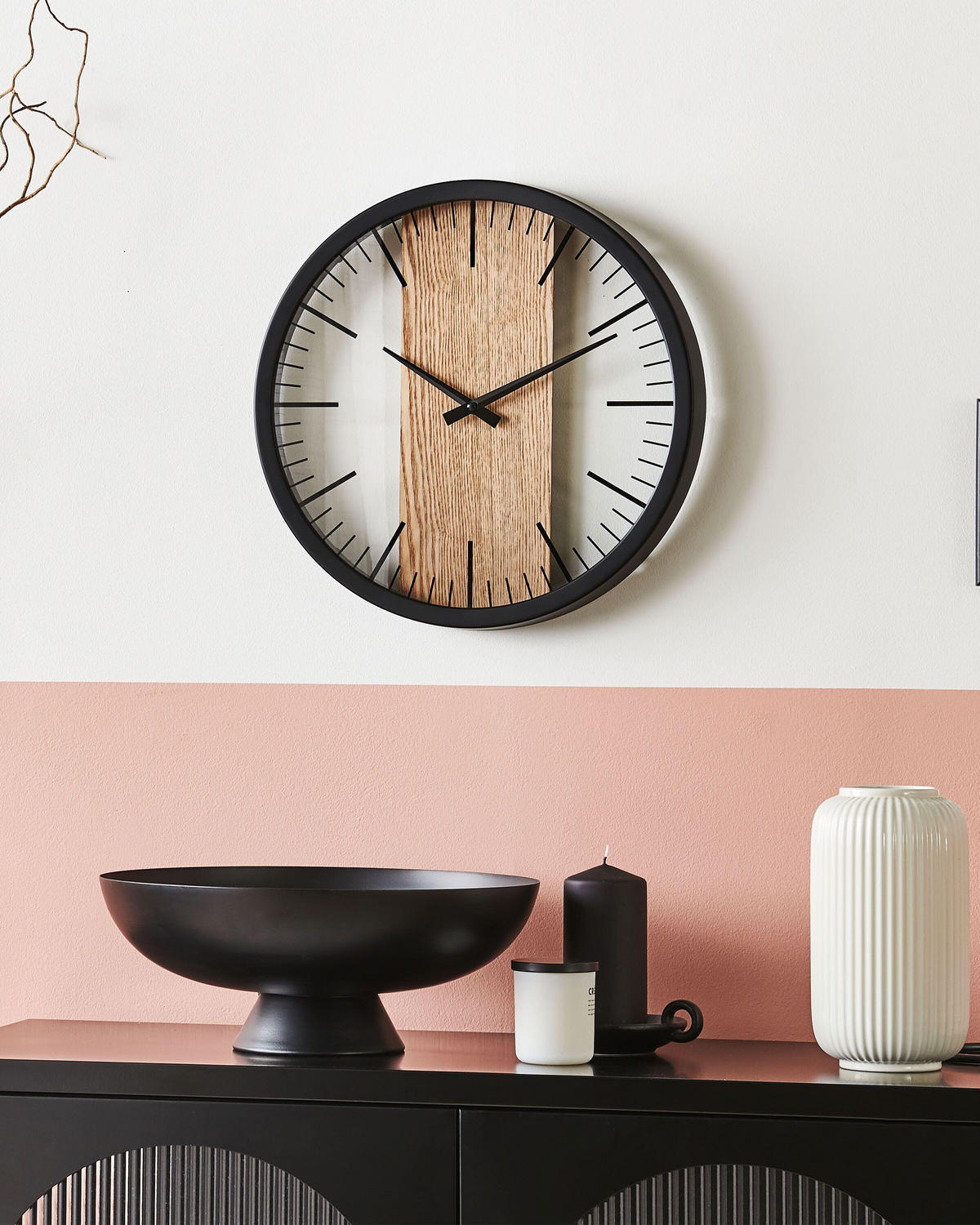 WANDUHR Kunststoff schwarz/heller Holzfarbton Villora - Schwarz, Kunststoff (38/38/5cm) - Beliani